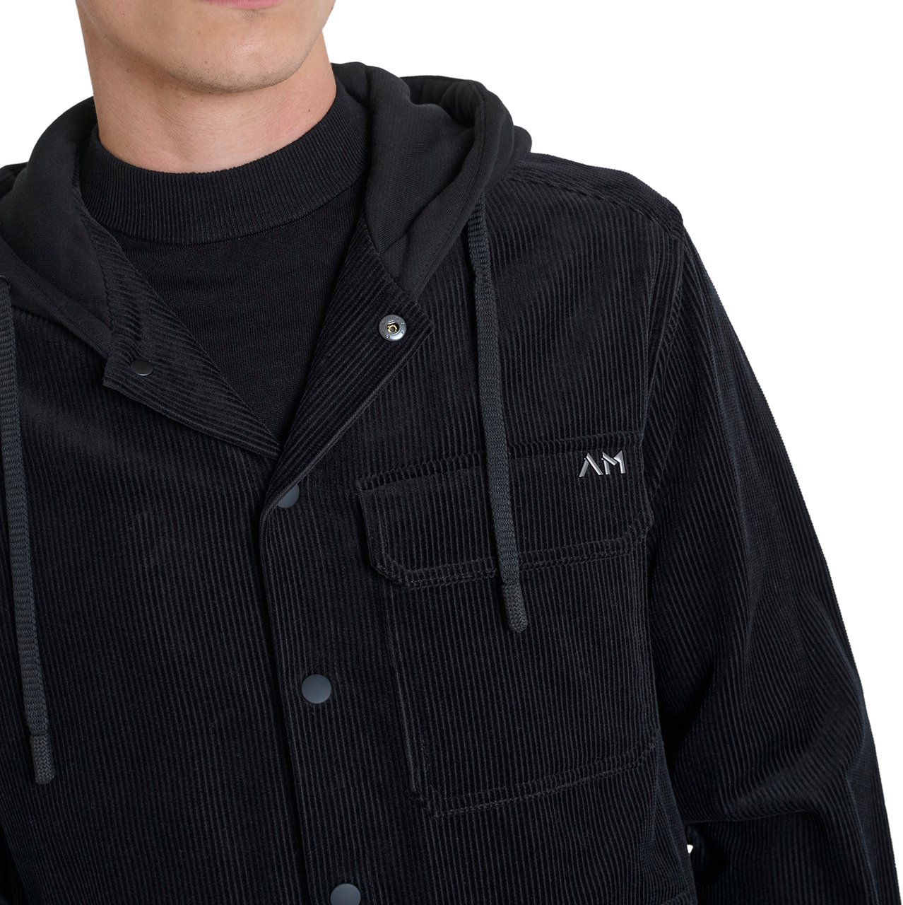 Antony Morato SHIRT REGULAR FIT IN CORDUROY COTTON FABRIC WITH TERRY COTTON BLEND AS CONTRAST AND LOGO Zwart