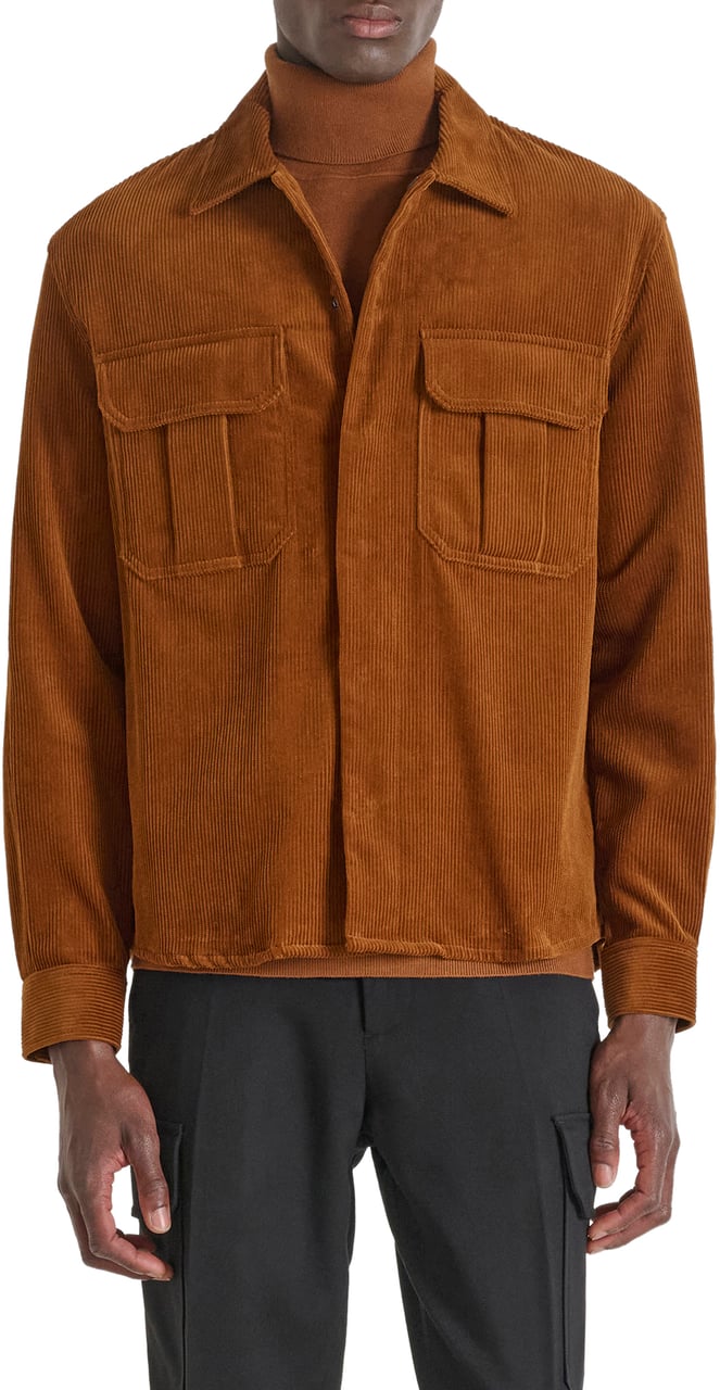Antony Morato SHIRT REGULAR FIT IN CORDUROY COTTON FABRIC WITH LOGOED BADGE Bruin