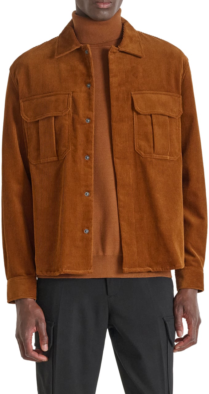 Antony Morato SHIRT REGULAR FIT IN CORDUROY COTTON FABRIC WITH LOGOED BADGE Bruin