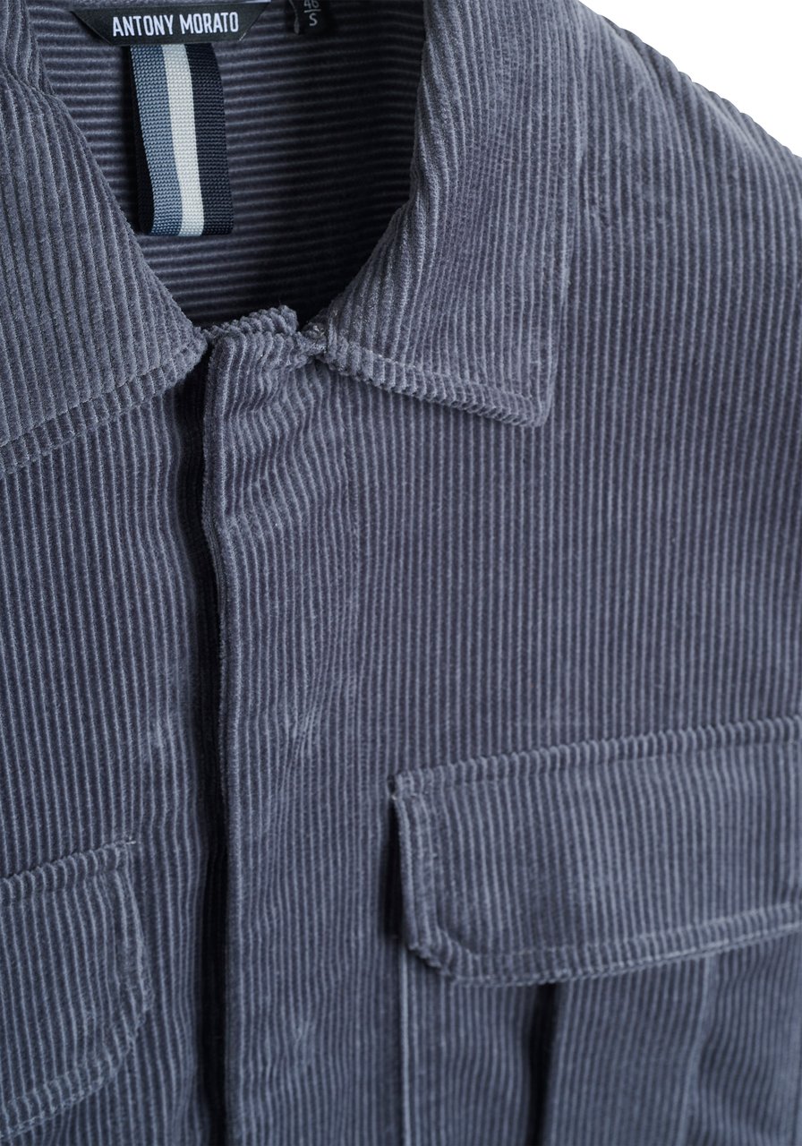 Antony Morato SHIRT REGULAR FIT IN CORDUROY COTTON FABRIC WITH LOGOED METAL BADGE Blauw