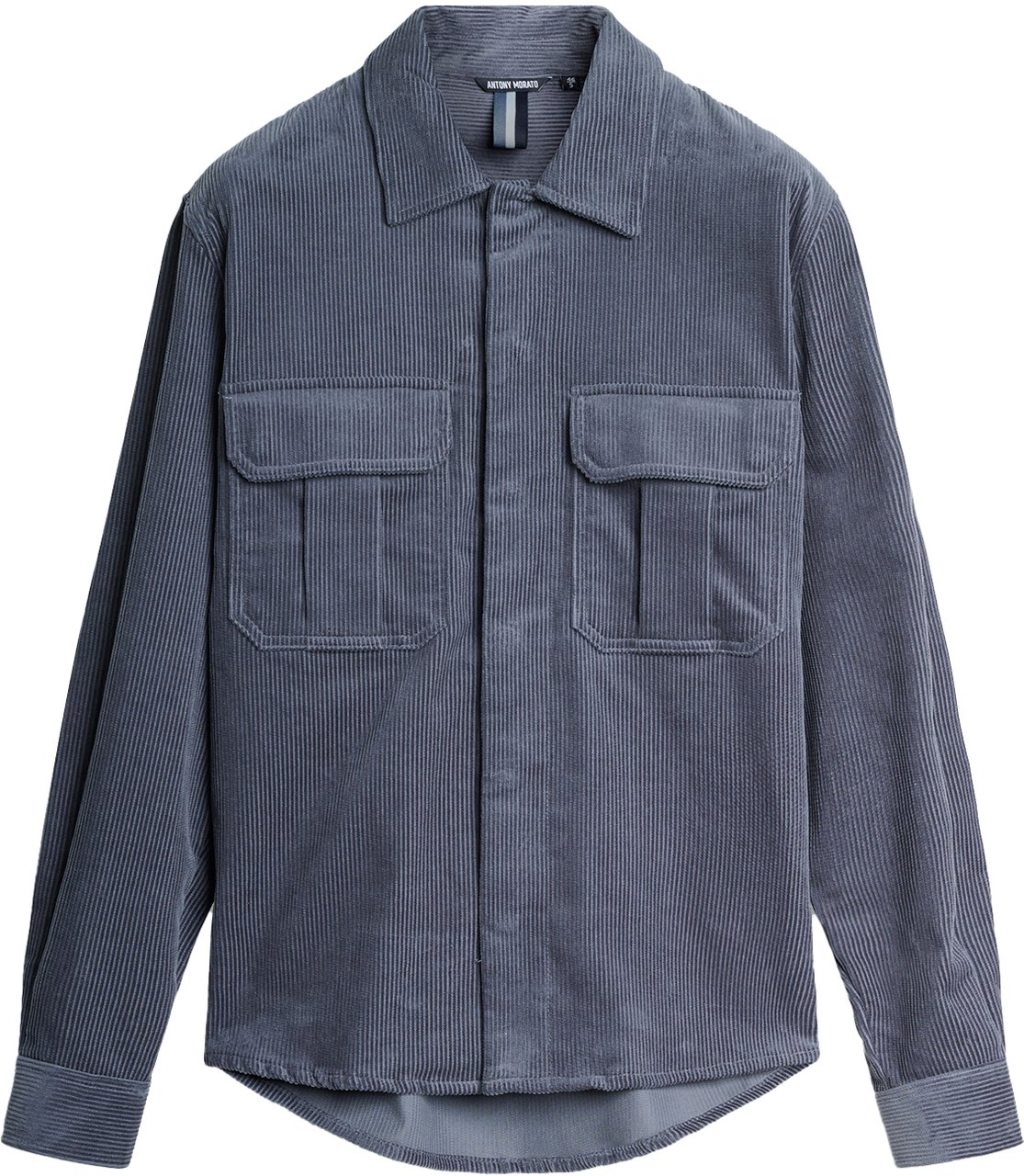 Antony Morato SHIRT REGULAR FIT IN CORDUROY COTTON FABRIC WITH LOGOED METAL BADGE Blauw