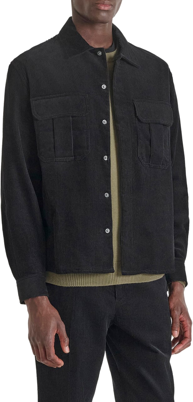 Antony Morato SHIRT REGULAR FIT IN CORDUROY COTTON FABRIC WITH LOGOED METAL BADGE Zwart