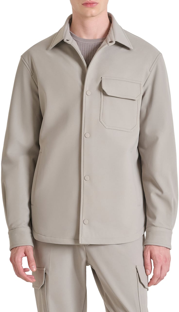 Antony Morato SHIRT REGULAR FIT IN BI-STRETCH FABRIC TECHNO HANDFEEL WITH LOGOED BADGE Grijs