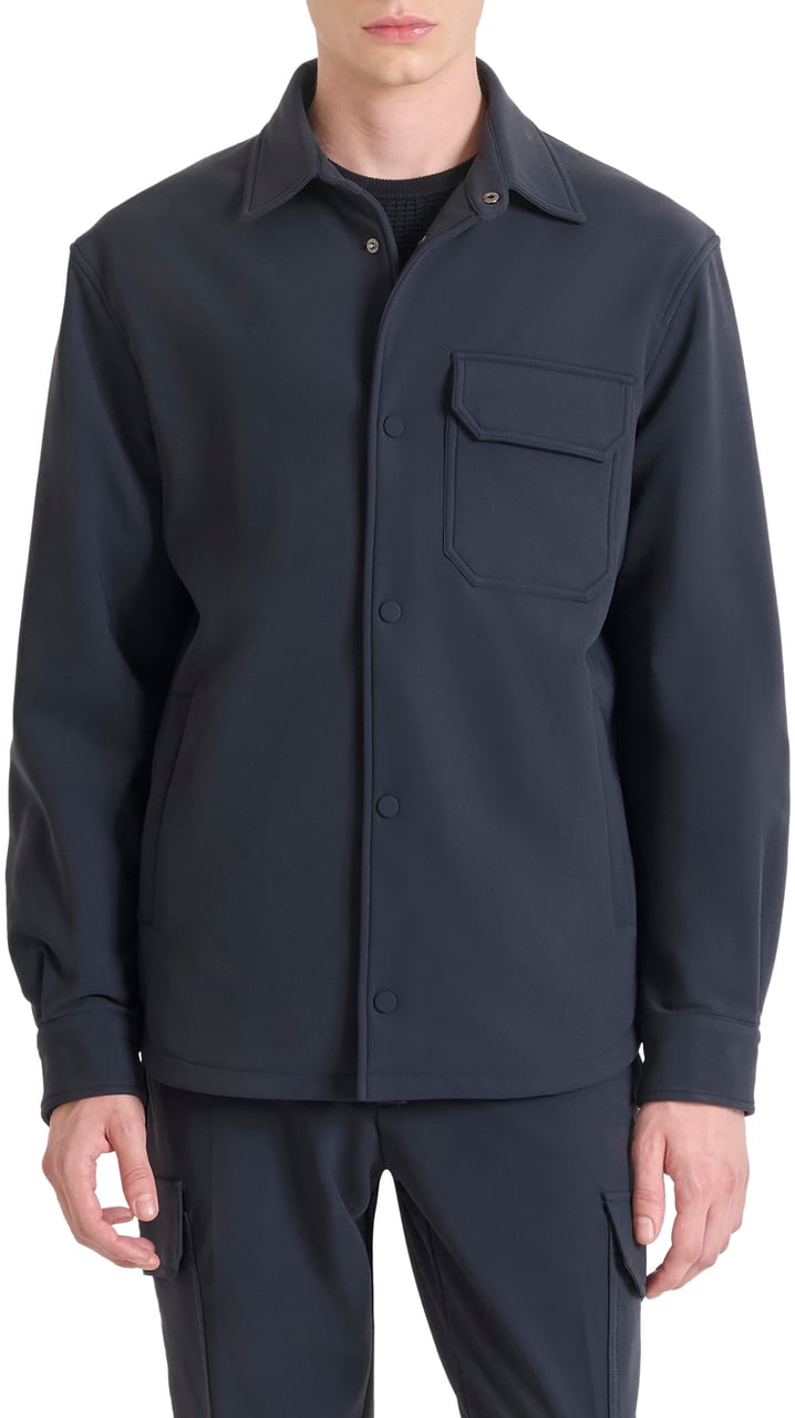 Antony Morato SHIRT REGULAR FIT IN BI-STRETCH FABRIC TECHNO HANDFEEL WITH LOGOED BADGE Blauw