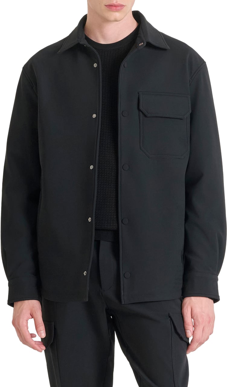 Antony Morato SHIRT REGULAR FIT IN BI-STRETCH FABRIC TECHNO HANDFEEL WITH LOGOED BADGE Zwart