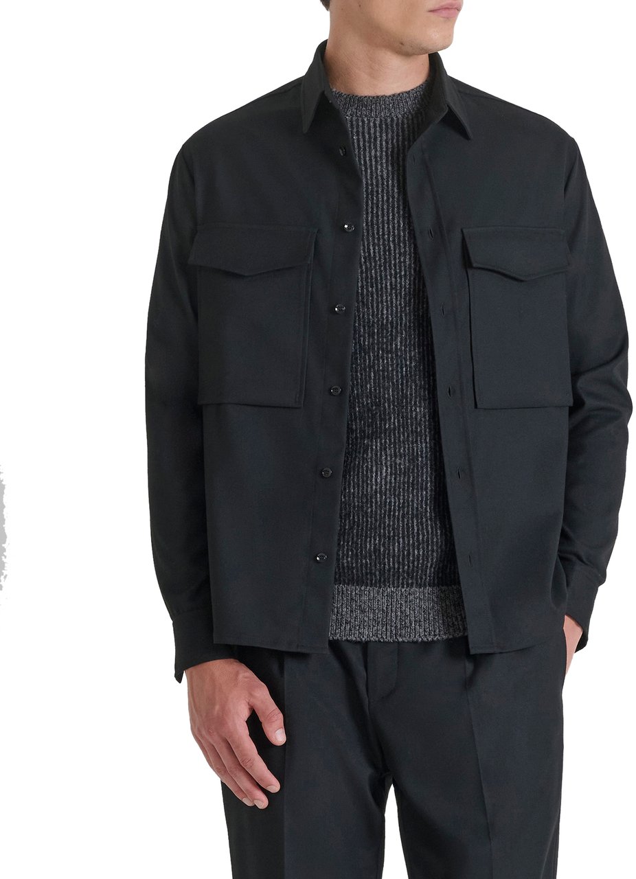 Antony Morato SHIRT RELAXED FIT WARM HANDFEEL WITH LOGOED BADGE Zwart