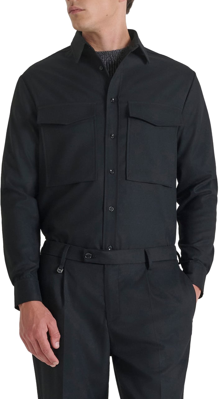 Antony Morato SHIRT RELAXED FIT WARM HANDFEEL WITH LOGOED BADGE Zwart