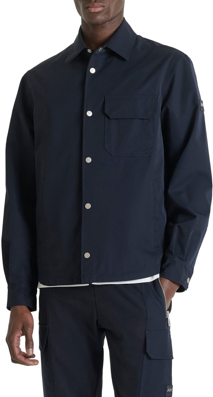 Antony Morato SHIRT REGULAR DOBBY FABRIC WITH LONG SLEEVES WITH PATCH ON SLEEVE Blauw