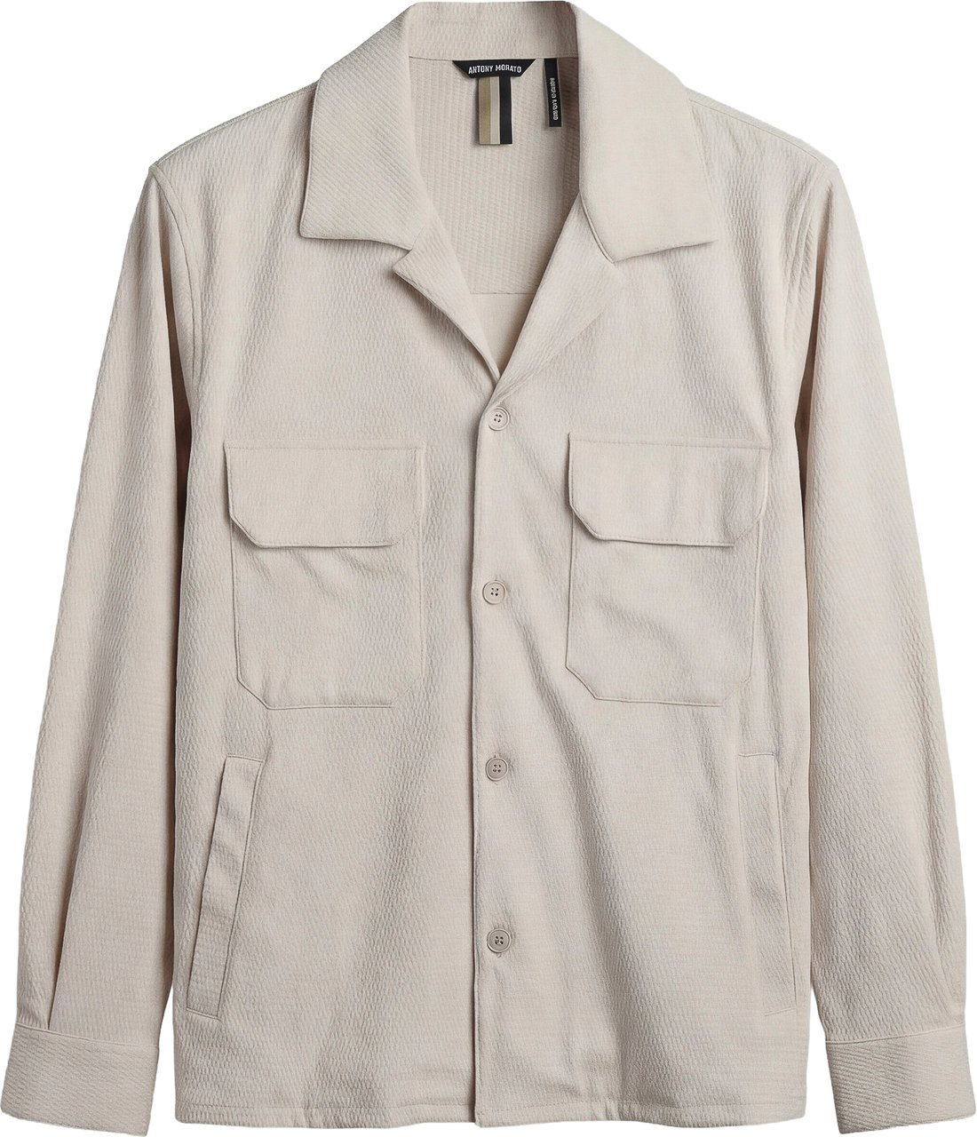 Antony Morato SHIRT REGULAR STRAIGHT FIT IN DOBBY WITH LOGOED BADGE ON BACK SHOULDERS Beige