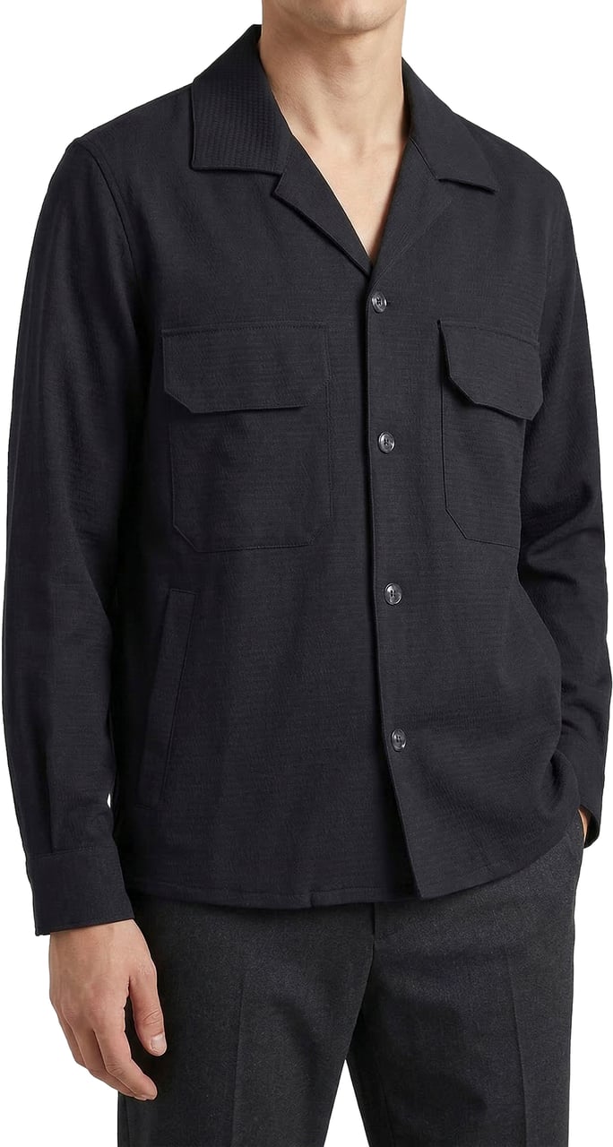 Antony Morato SHIRT REGULAR STRAIGHT FIT IN DOBBY WITH LOGOED BADGE ON BACK SHOULDERS Zwart