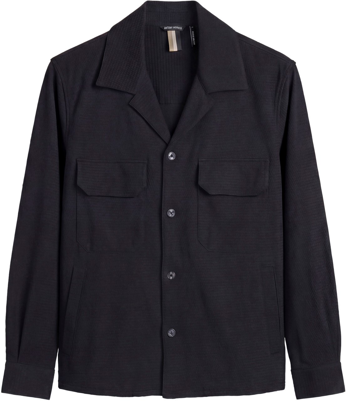 Antony Morato SHIRT REGULAR STRAIGHT FIT IN DOBBY WITH LOGOED BADGE ON BACK SHOULDERS Zwart