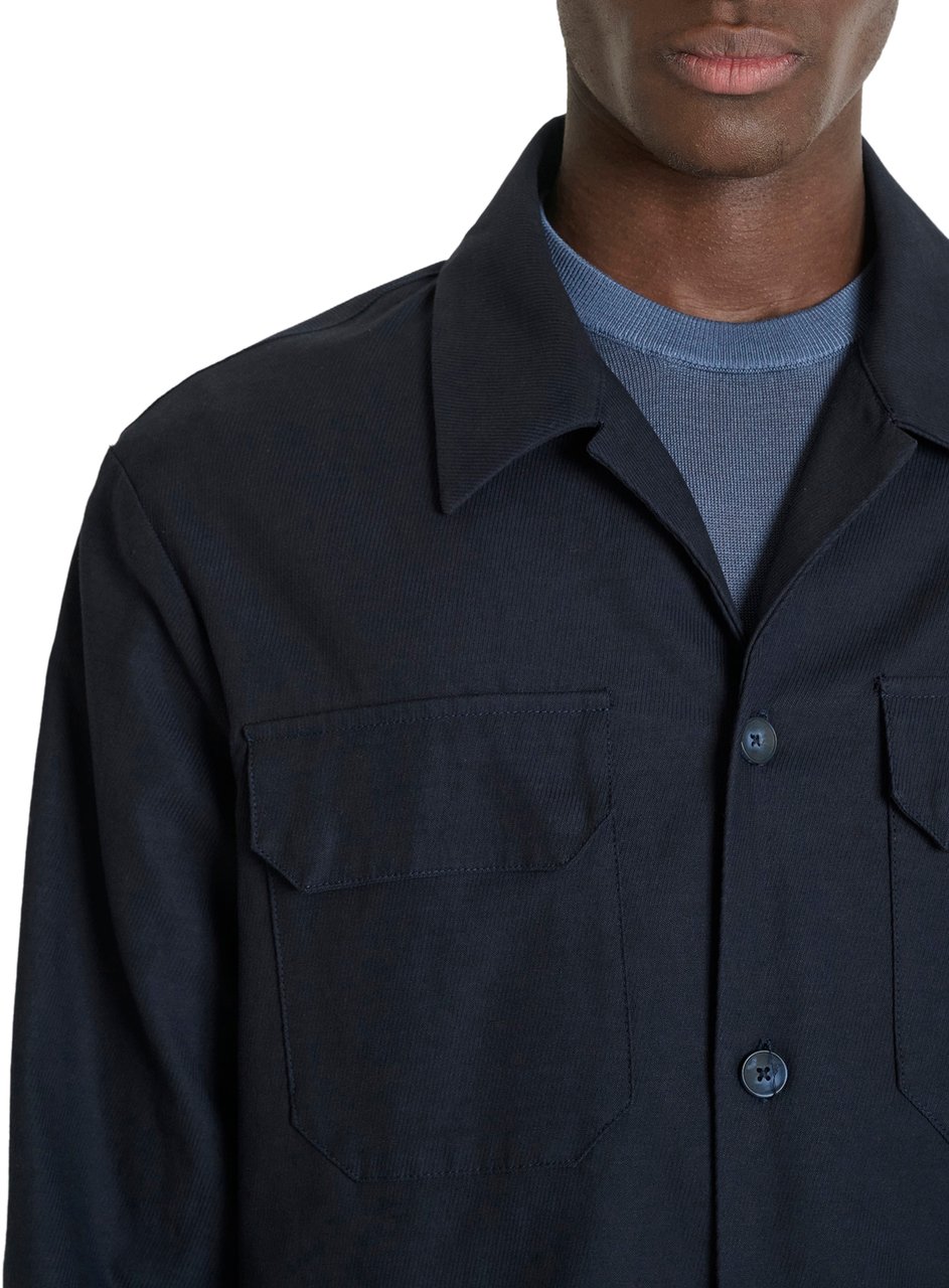 Antony Morato SHIRT SUEZ REGULAR FIT LONG SLEEVES IN CAVALRY TWILL FABRIC WITH LOGO PLAQUETTE ON BACK Blauw