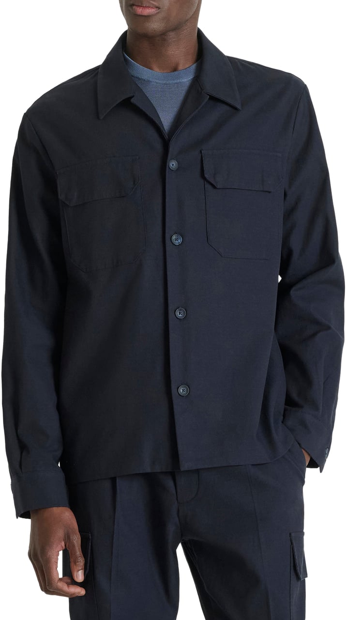 Antony Morato SHIRT SUEZ REGULAR FIT LONG SLEEVES IN CAVALRY TWILL FABRIC WITH LOGO PLAQUETTE ON BACK Blauw