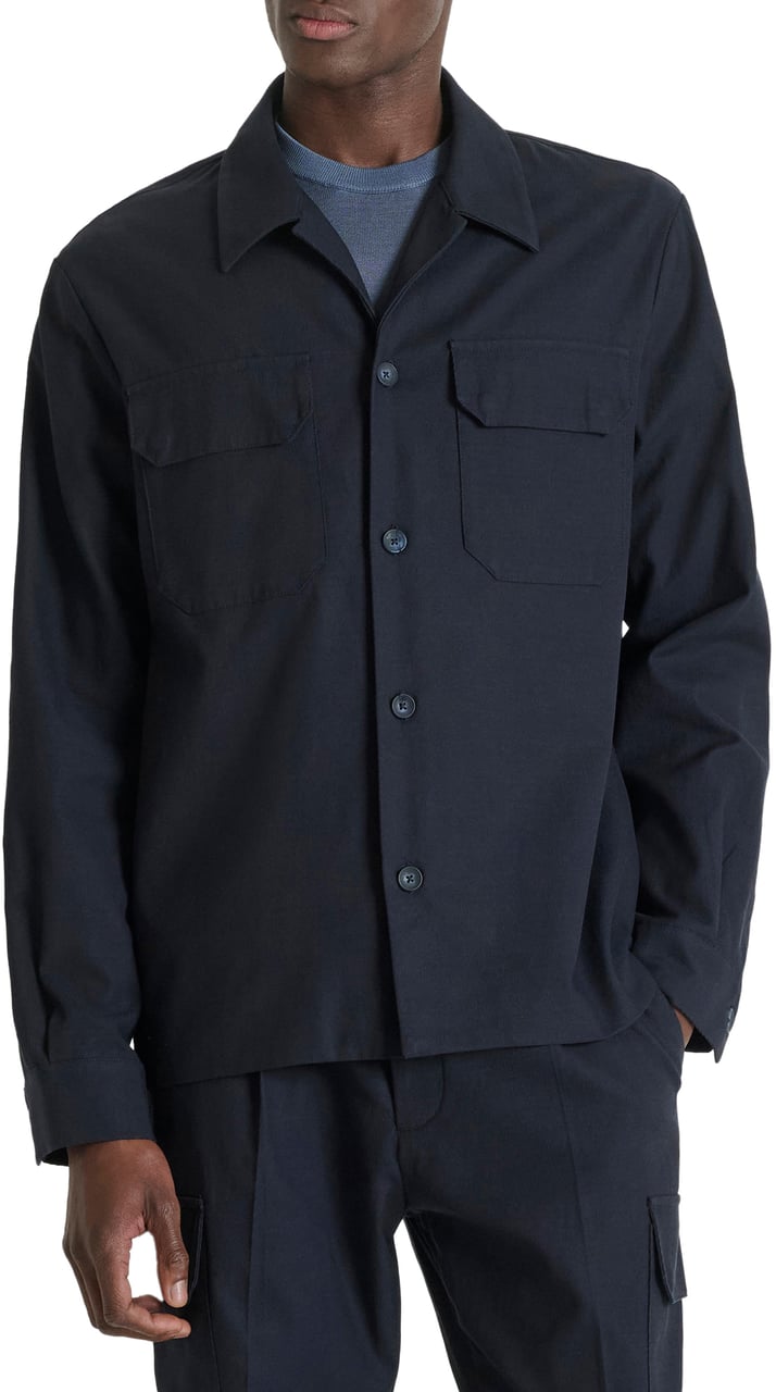 Antony Morato SHIRT SUEZ REGULAR FIT LONG SLEEVES  IN CAVALRY TWILL FABRIC WITH LOGO  PLAQUETTE ON BACK Blauw