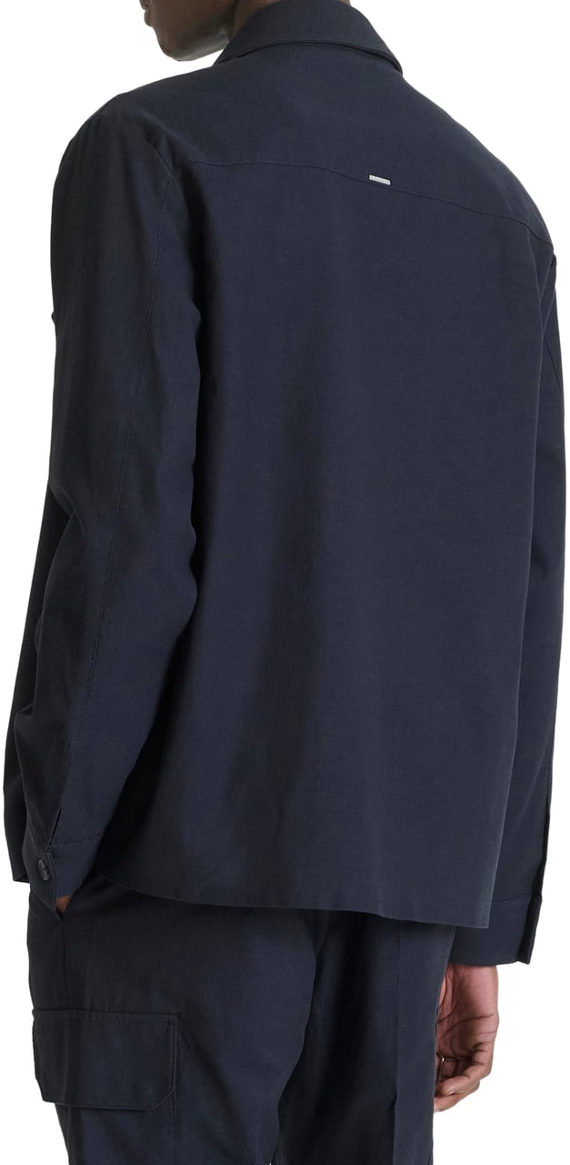 Antony Morato SHIRT SUEZ REGULAR FIT LONG SLEEVES IN CAVALRY TWILL FABRIC WITH LOGO PLAQUETTE ON BACK Blauw