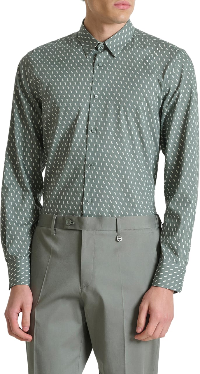 Antony Morato SHIRT NAPOLI REGULAR FITIN WITH LOGOED BADGE Groen