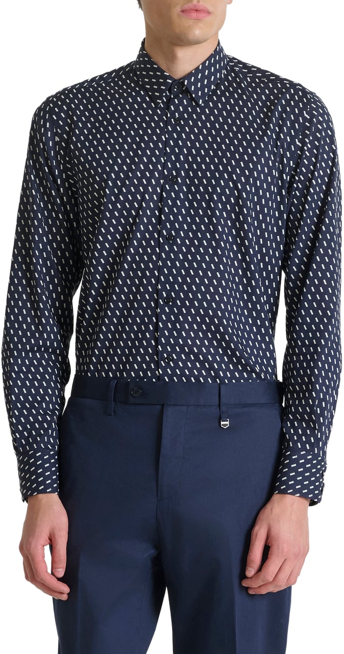 Antony Morato SHIRT NAPOLI REGULAR FITIN WITH LOGOED BADGE Blauw