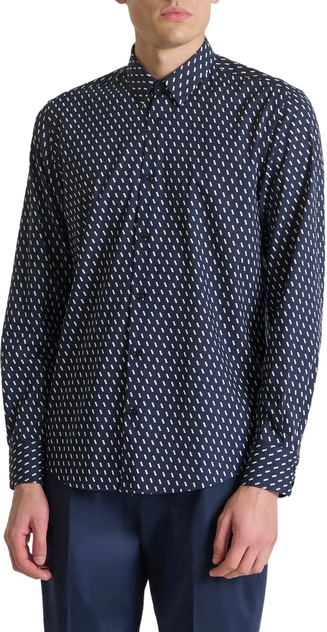 Antony Morato SHIRT NAPOLI REGULAR FITIN WITH LOGOED BADGE Blauw