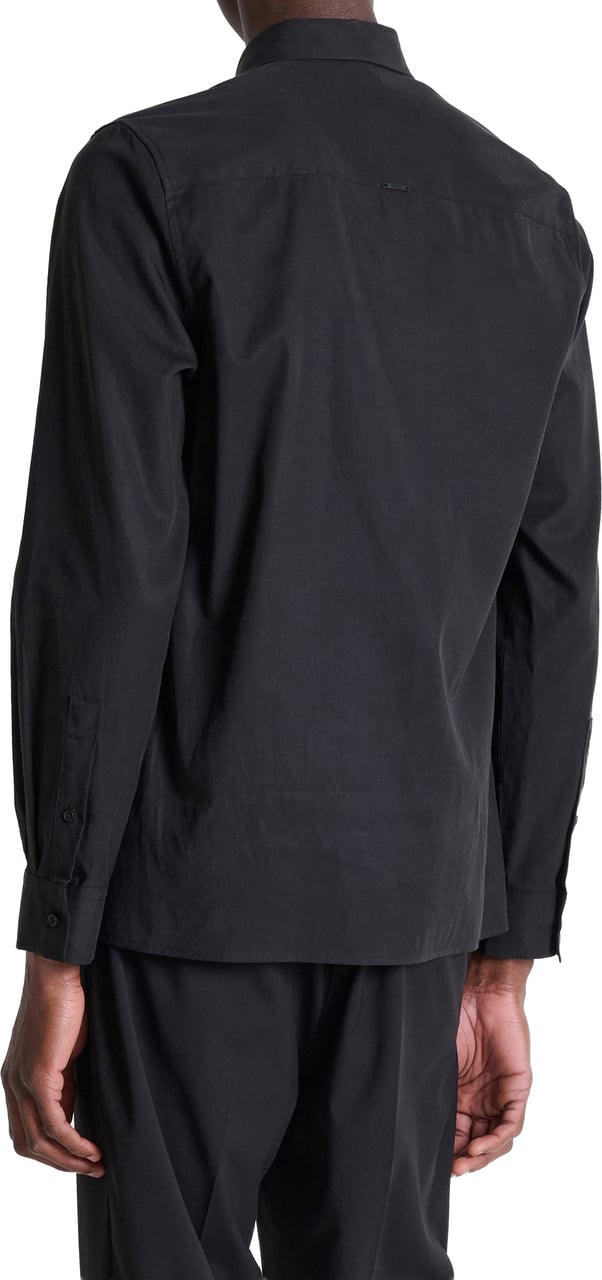 Antony Morato SHIRT LONG SLEEVES BOSTON REGULAR FIT IN TWILL LYOCELL COTTON BLEND FABRIC WITH LOGOED METAL BADGE Zwart