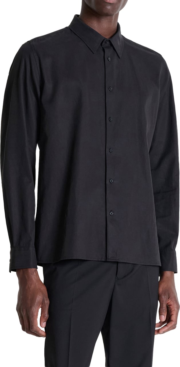 Antony Morato SHIRT LONG SLEEVES BOSTON REGULAR FIT IN TWILL LYOCELL COTTON BLEND FABRIC WITH LOGOED METAL BADGE Zwart