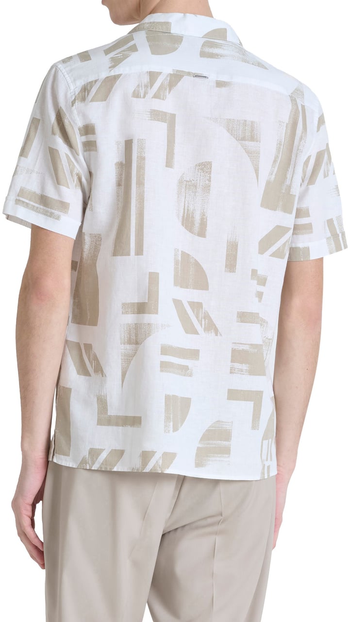 Antony Morato SHIRT HONOLULU REGULAR STRAIGHT FIT IN PRINTED COTTON LINEN BLEND FABRIC WITH LOGOED METAL BADGE Beige
