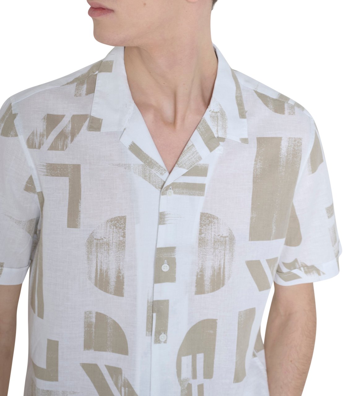 Antony Morato SHIRT HONOLULU REGULAR STRAIGHT FIT IN PRINTED COTTON LINEN BLEND FABRIC WITH LOGOED METAL BADGE Beige