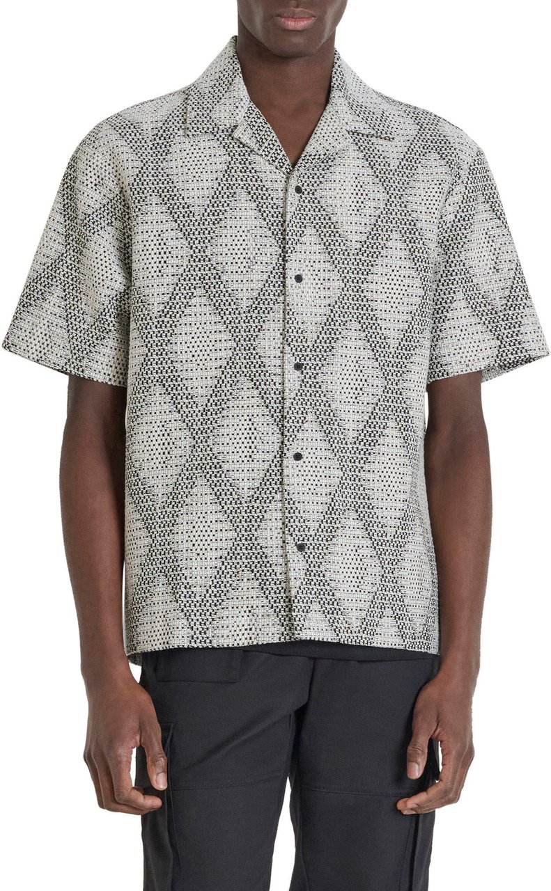 Antony Morato SHIRT RELAXED FIT IN JACQUARD COTTON BLEND FABRIC WITH LOGOED METAL BADGE Zwart