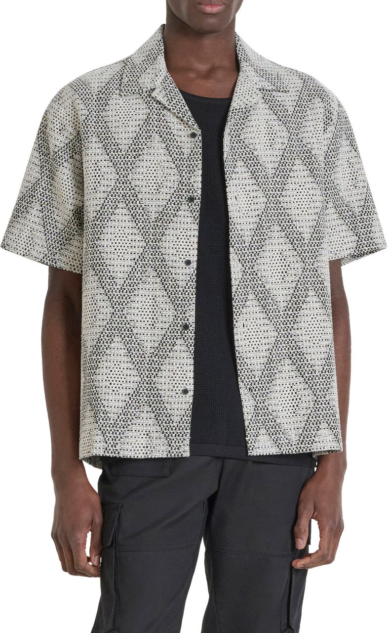 Antony Morato SHIRT RELAXED FIT IN JACQUARD COTTON BLEND FABRIC WITH LOGOED METAL BADGE Zwart