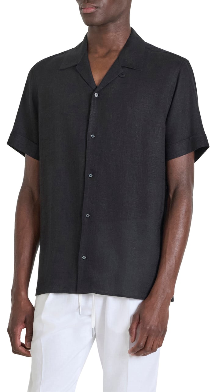 Antony Morato SHIRT HONOLULU REGULAR STRAIGHT FIT IN SOFT TOUCH VISCOSE LINEN BLEND FABRIC Zwart