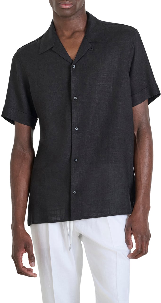 Antony Morato SHIRT HONOLULU REGULAR STRAIGHT FIT IN SOFT TOUCH VISCOSE LINEN BLEND FABRIC Zwart