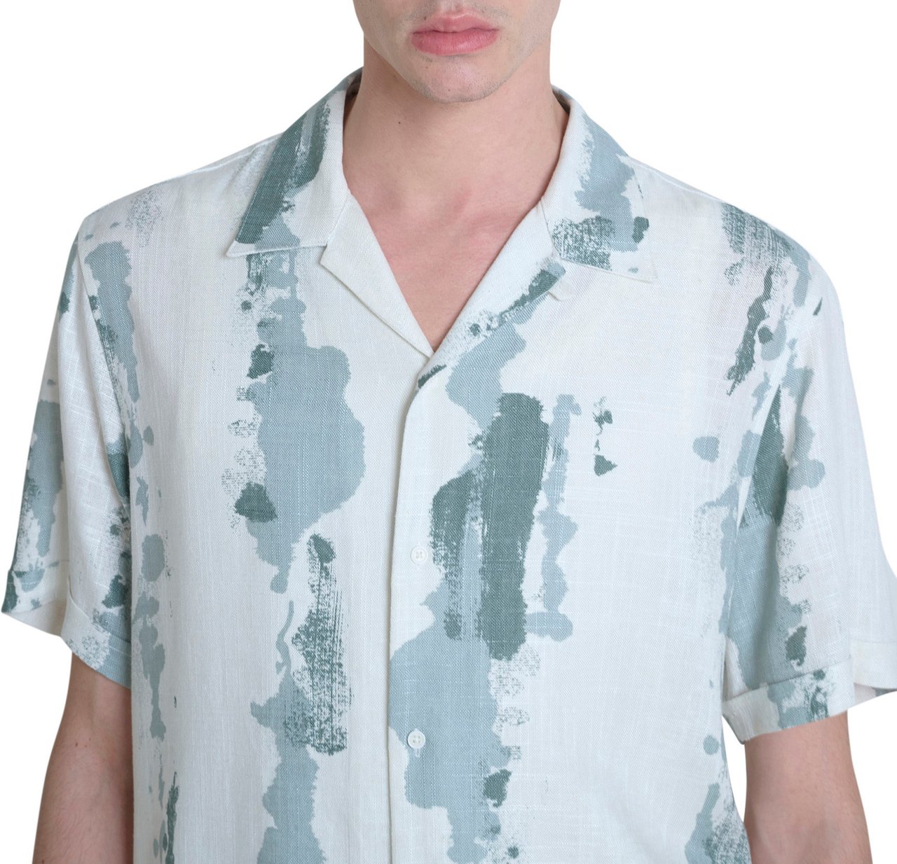 Antony Morato SHIRT HONOLULU REGULAR STRAIGHT FIT IN PRINTED SLUB VISCOSE BLEND FABRIC WITH LOGOED METAL BADGE Groen