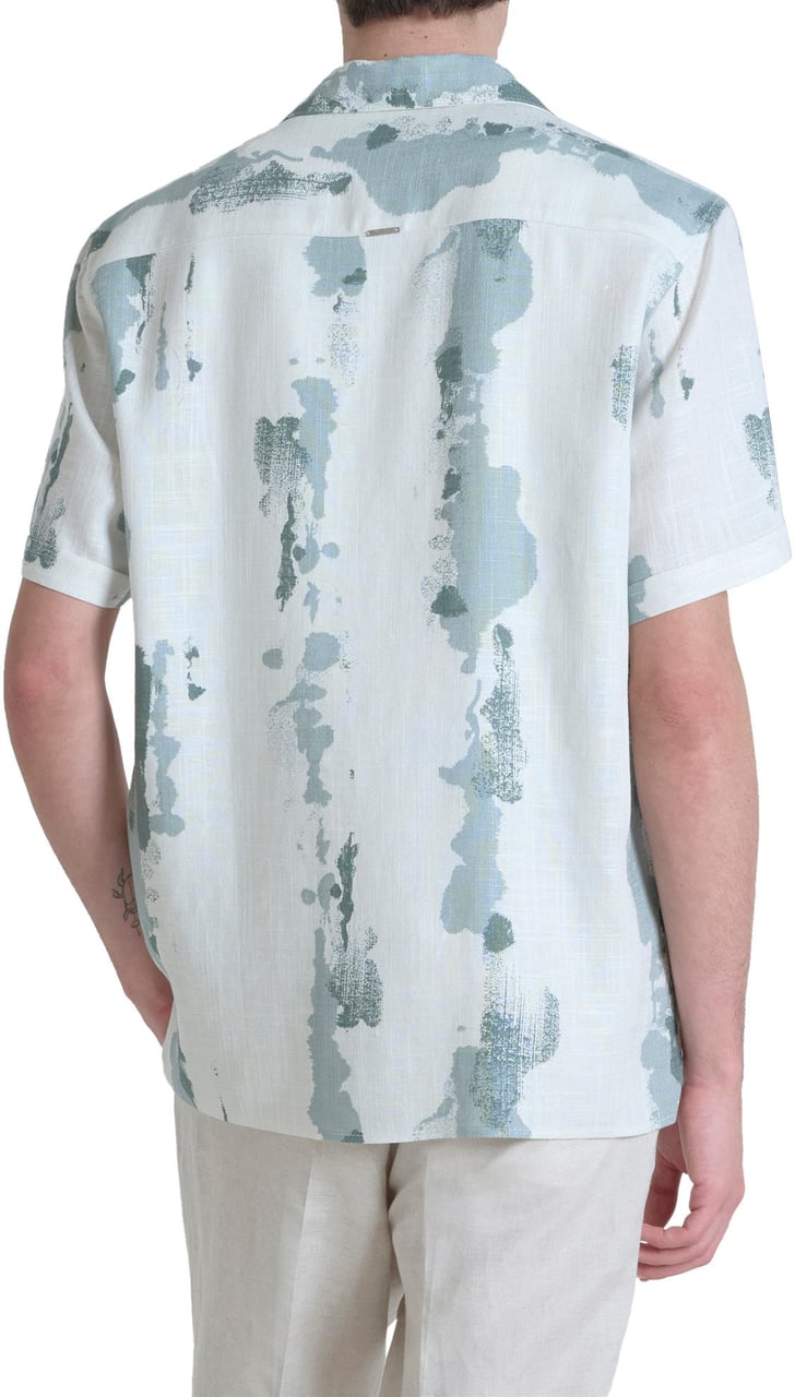 Antony Morato SHIRT HONOLULU REGULAR STRAIGHT FIT IN PRINTED SLUB VISCOSE BLEND FABRIC WITH LOGOED METAL BADGE Groen