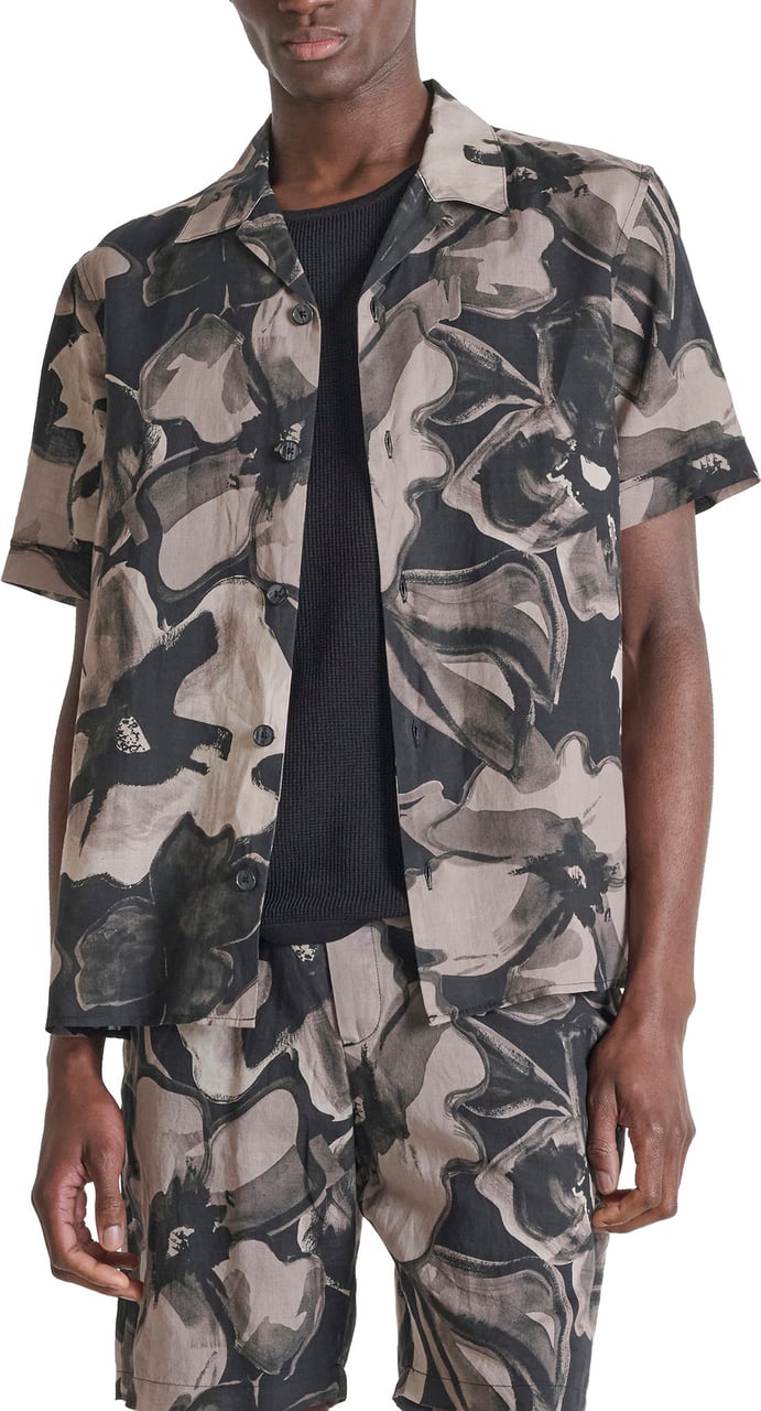 Antony Morato SHIRT HONOLULU RELAXED STRAIGHT FIT IN RAMIE FABRIC WITH LOGOED BADGE Divers