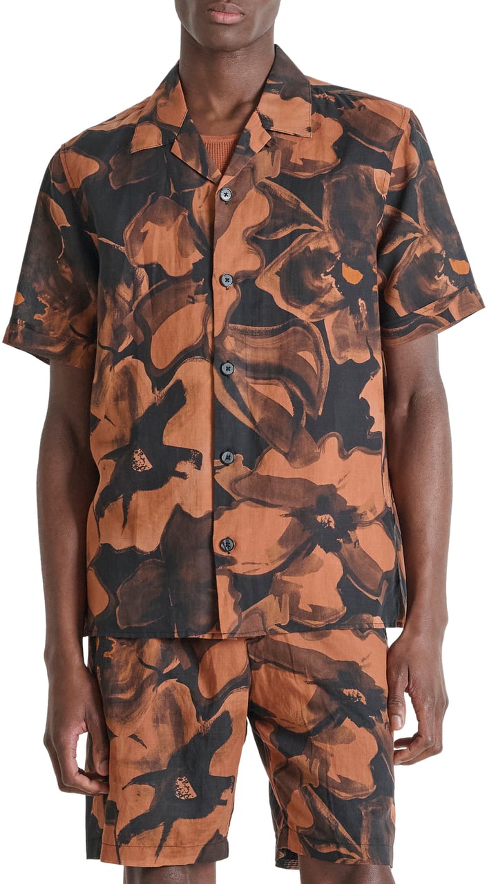 Antony Morato SHIRT HONOLULU RELAXED STRAIGHT FIT IN RAMIE FABRIC WITH LOGOED  BADGE Divers