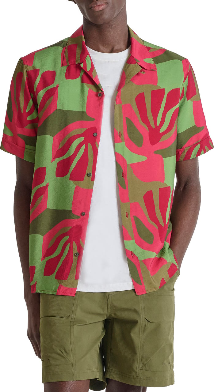 Antony Morato SHIRT HONOLULU RELAXED STRAIGHT FIT IN WRINKLED PRINTED WITH LOGOED BADGE Divers
