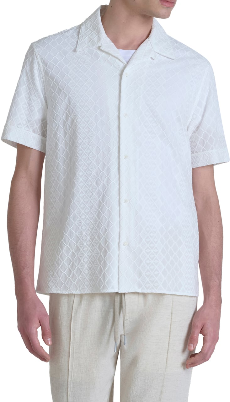 Antony Morato SHIRT HONOLULU RELAXED STRAIGHT FIT IN EMBROIDERED POPELINE COTTON WITH LOGOED METAL BADGE Beige