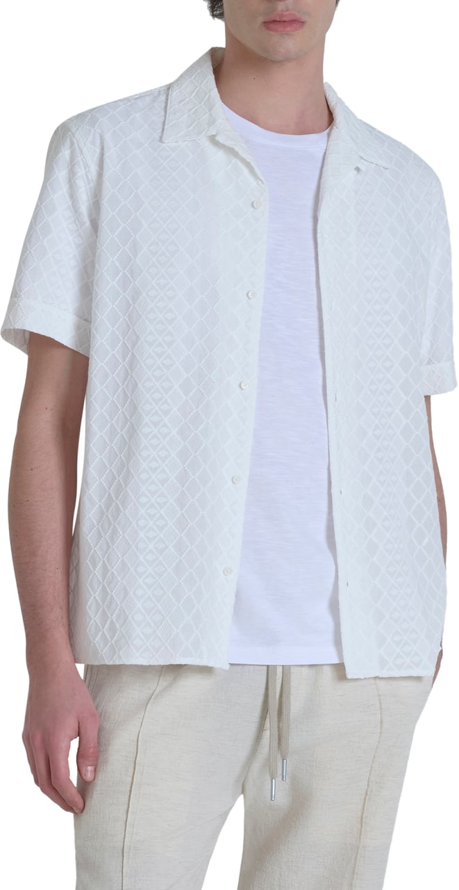 Antony Morato SHIRT HONOLULU RELAXED STRAIGHT FIT IN EMBROIDERED POPELINE COTTON WITH LOGOED METAL BADGE Beige