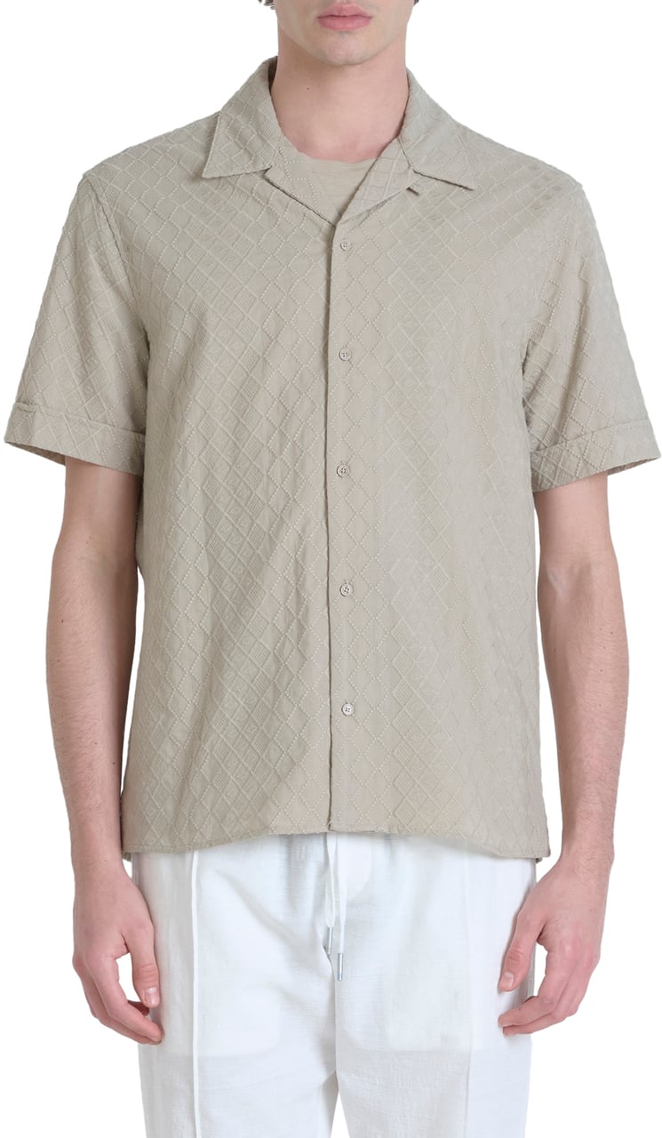 Antony Morato SHIRT HONOLULU REGULAR STRAIGHT FIT IN EMBROIDERED POPELINE COTTON WITH LOGOED METAL BADGE Beige