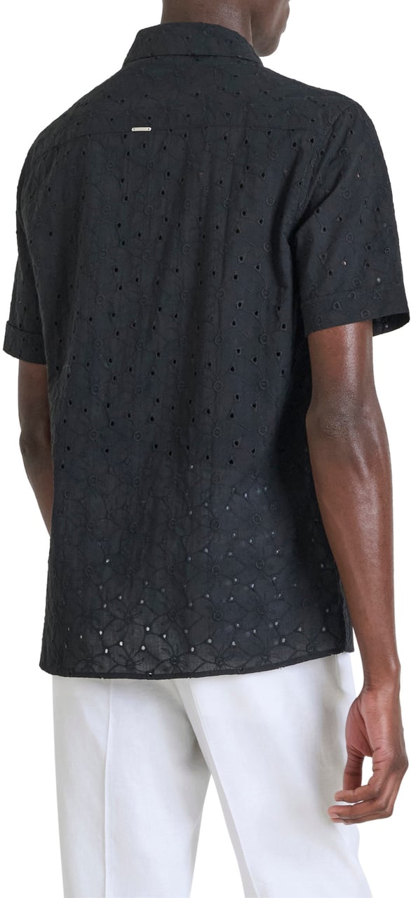 Antony Morato SHIRT HONOLULU REGULAR STRAIGHT FIT IN EMBROIDERED POPELINE COTTON FABRIC WITH LOGOED METAL BADGE Zwart