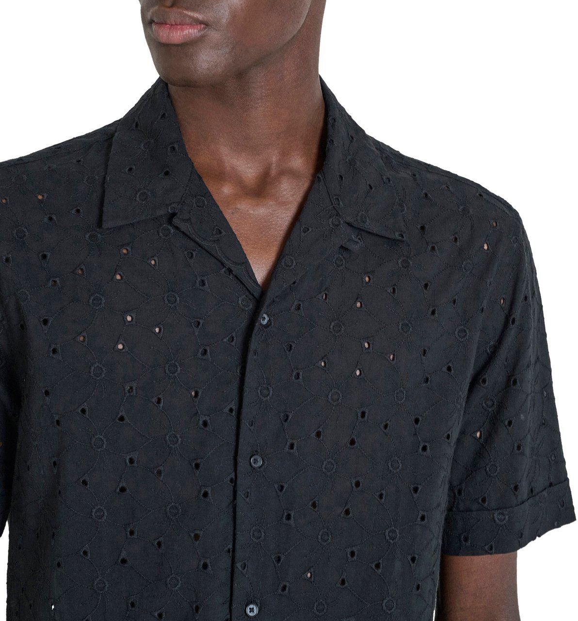 Antony Morato SHIRT HONOLULU REGULAR STRAIGHT FIT IN EMBROIDERED POPELINE COTTON FABRIC WITH LOGOED METAL BADGE Zwart