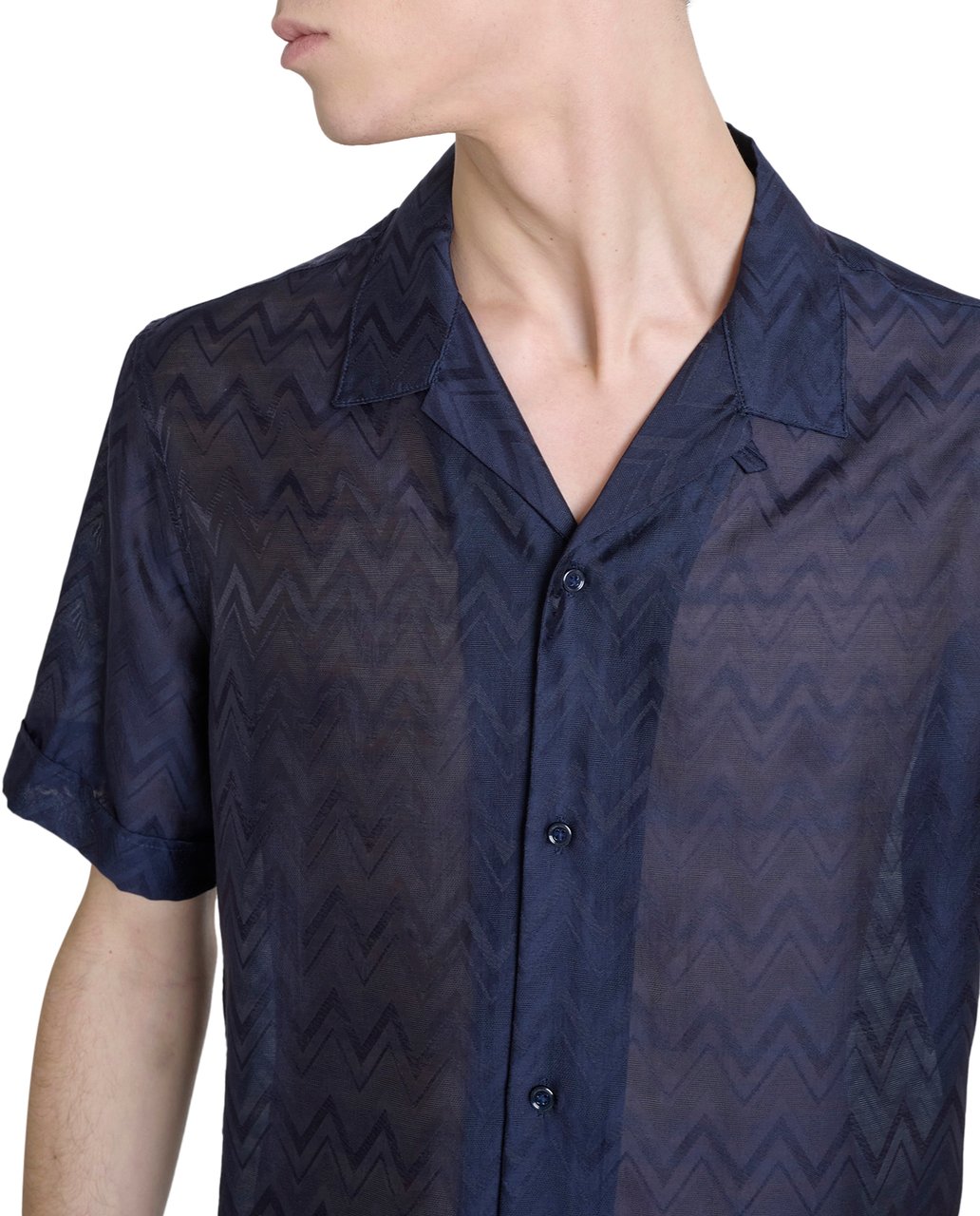 Antony Morato SHIRT HONOLULU REGULAR STRAIGHT FIT IN JACQUARD LYOCELL NYLON BLEND FABRIC WITH LOGOED METAL BADGE Blauw