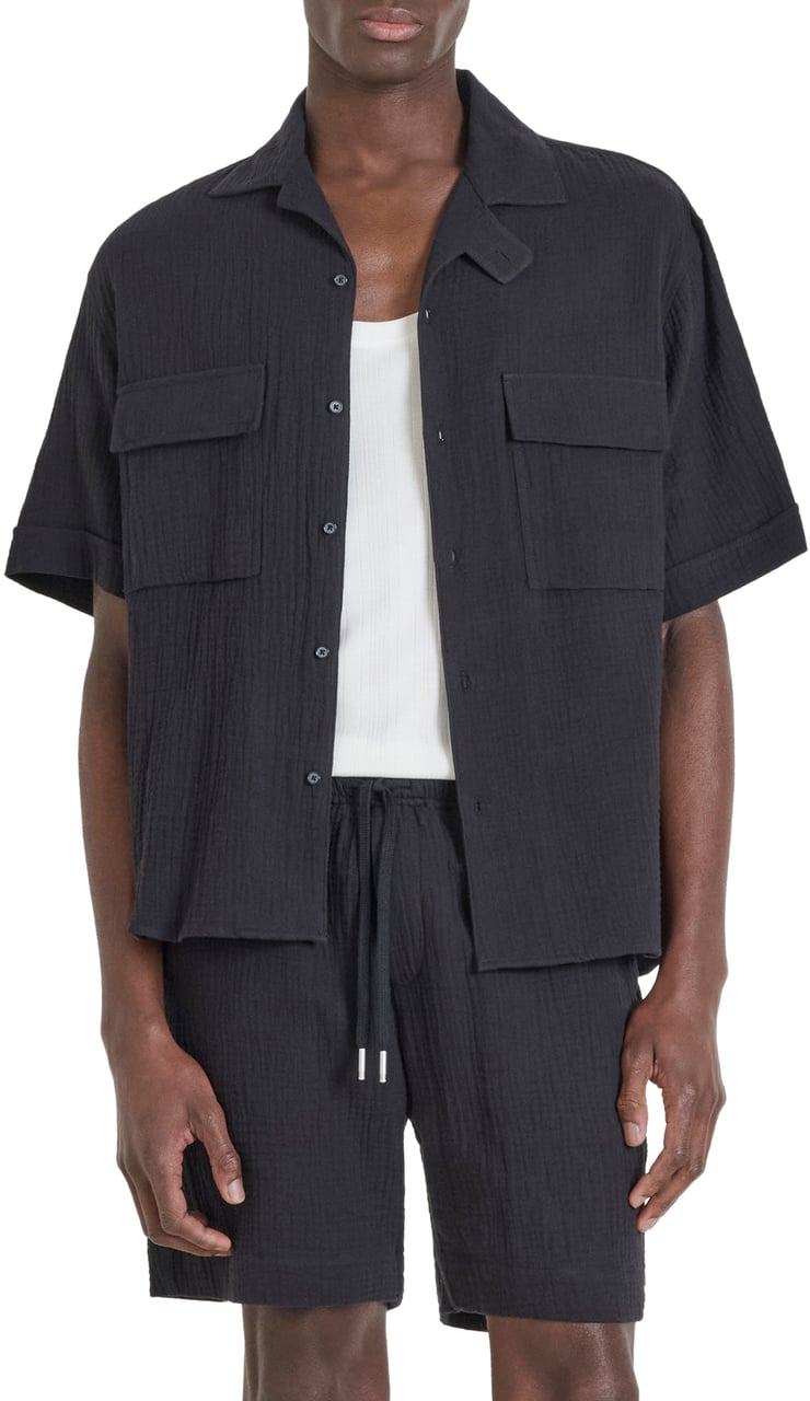 Antony Morato SHIRT NAIROBI RELAXED FIT IN SOFT TOUCH COTTON CRINCKLE FINISH WITH LOGOED METAL BADGE Zwart
