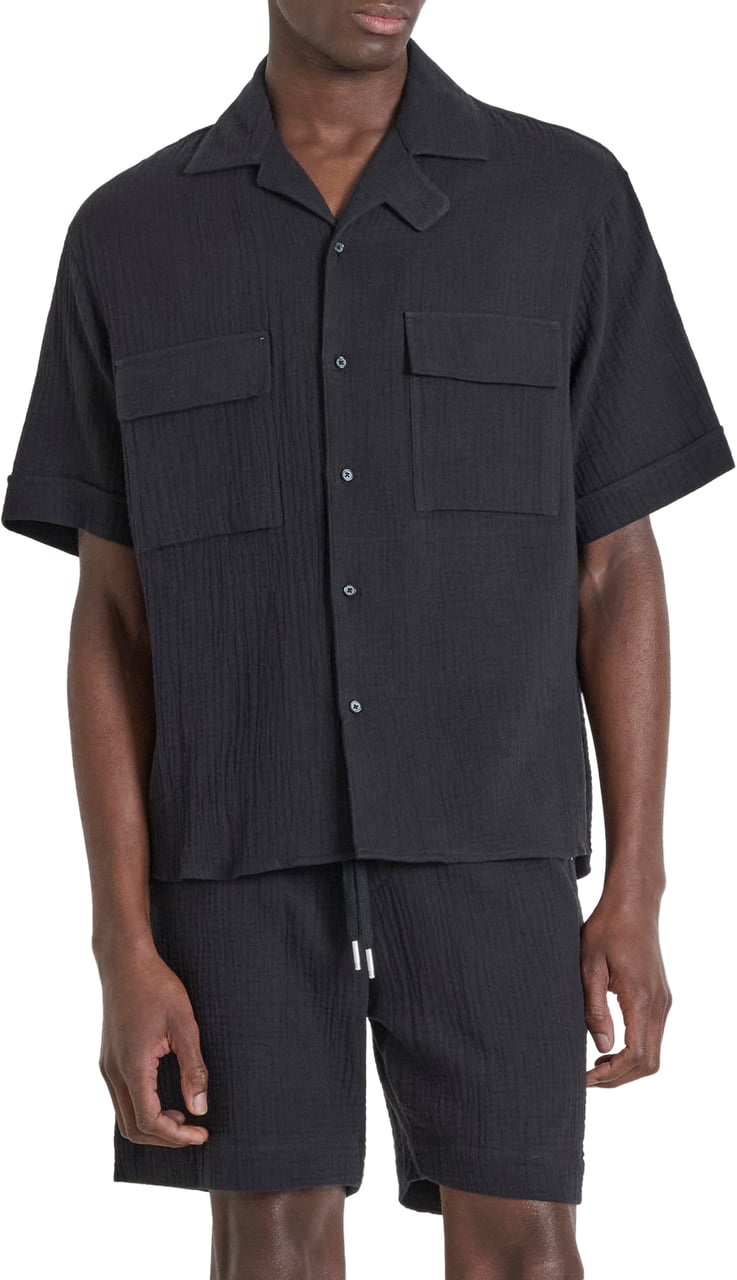 Antony Morato SHIRT NAIROBI RELAXED FIT IN SOFT TOUCH COTTON CRINCKLE FINISH WITH LOGOED METAL BADGE Zwart