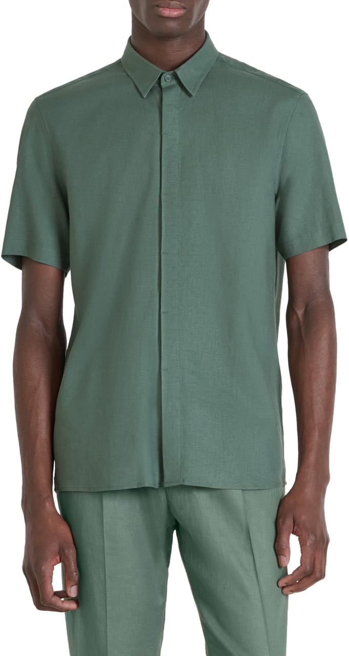 Antony Morato SHIRT ADALIA REGULAR FIT IN SOFT TOUCH LINEN VISCOSE BLEND FABRIC WITH LOGOED METAL BADGE Groen