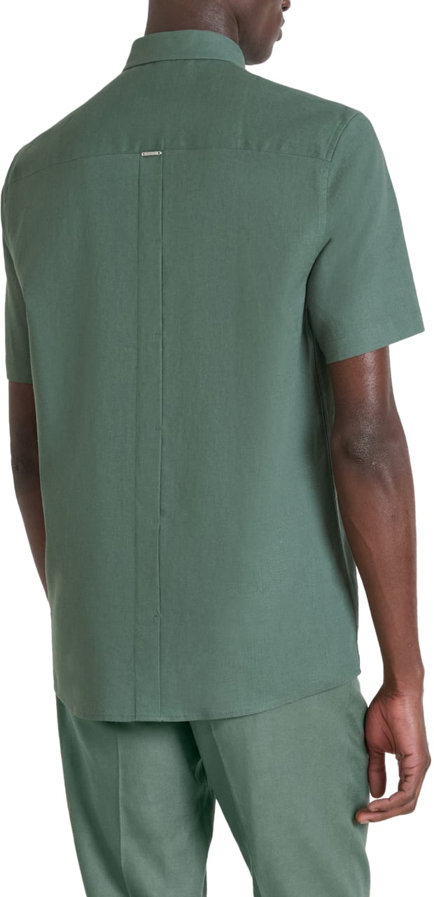 Antony Morato SHIRT ADALIA REGULAR FIT IN SOFT TOUCH LINEN VISCOSE BLEND FABRIC WITH LOGOED METAL BADGE Groen