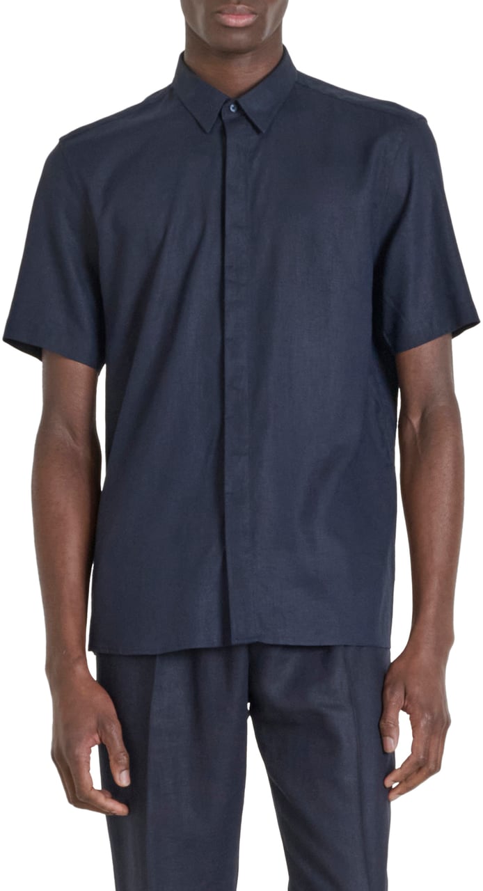 Antony Morato SHIRT ADALIA REGULAR FIT IN SOFT TOUCH LINEN VISCOSE BLEND FABRIC WITH LOGOED METAL BADGE Blauw