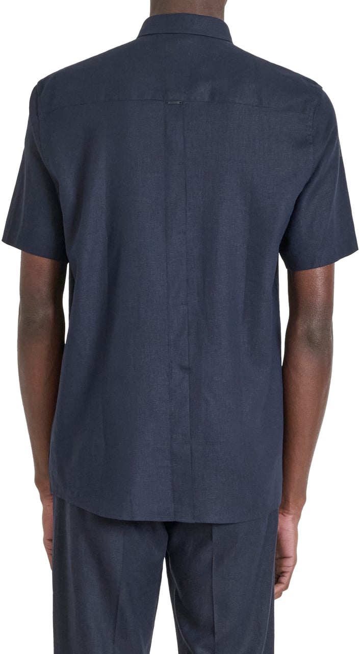 Antony Morato SHIRT ADALIA REGULAR FIT IN SOFT TOUCH LINEN VISCOSE BLEND FABRIC WITH LOGOED METAL BADGE Blauw