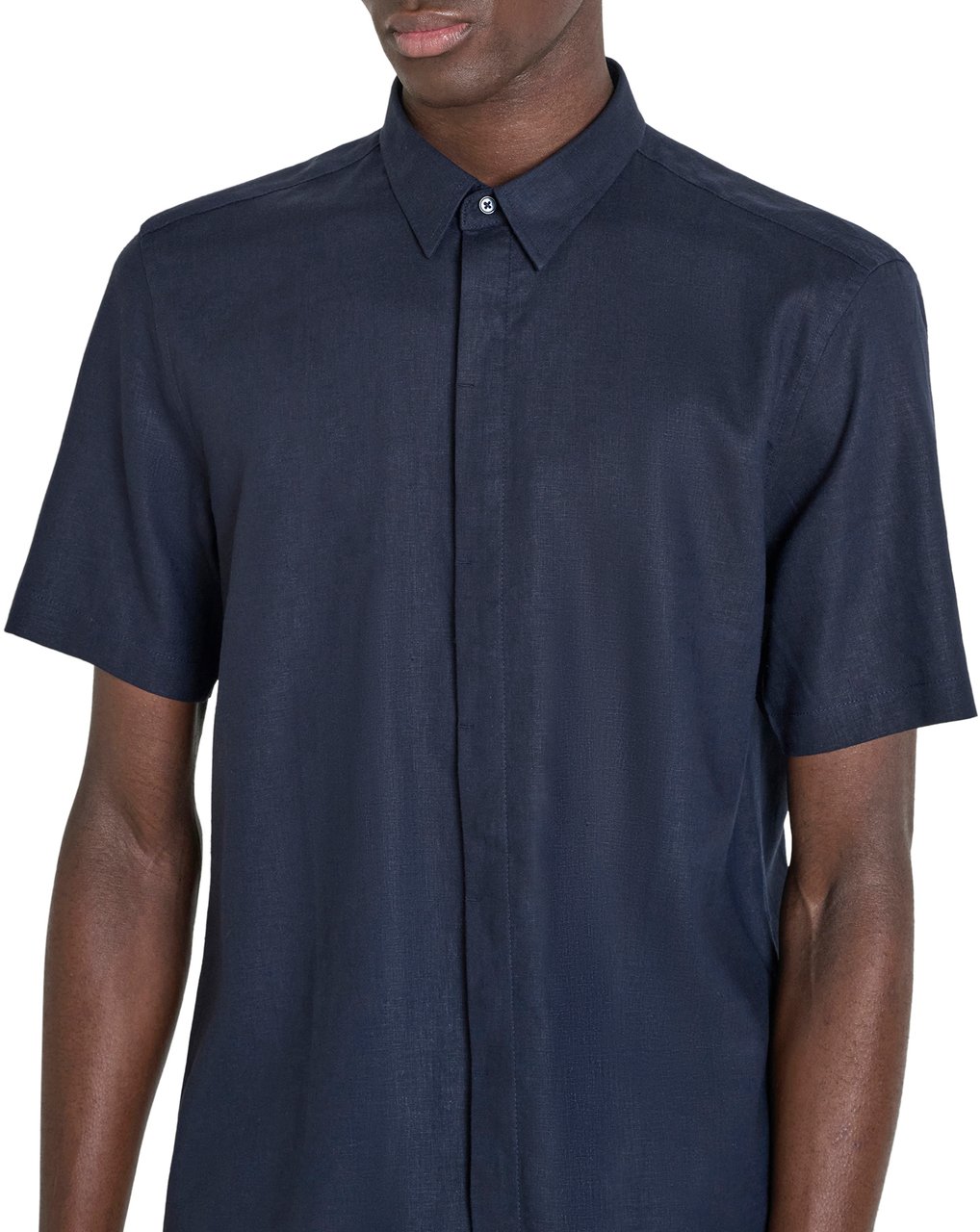 Antony Morato SHIRT ADALIA REGULAR FIT IN SOFT TOUCH LINEN VISCOSE BLEND FABRIC WITH LOGOED METAL BADGE Blauw