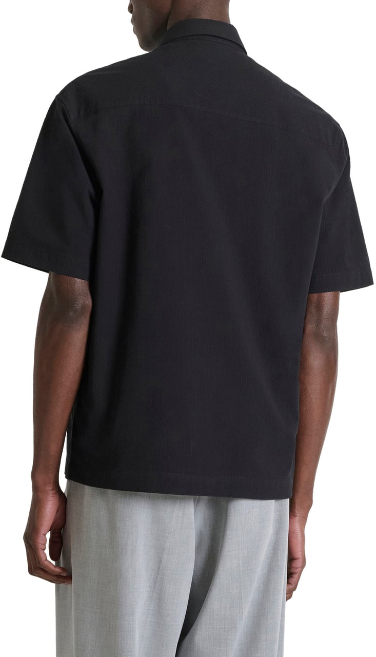 Antony Morato SHIRT RELAXED FIT IN SEERSUCKER FABRIC  WITH METL PLATE ON POCKET Zwart