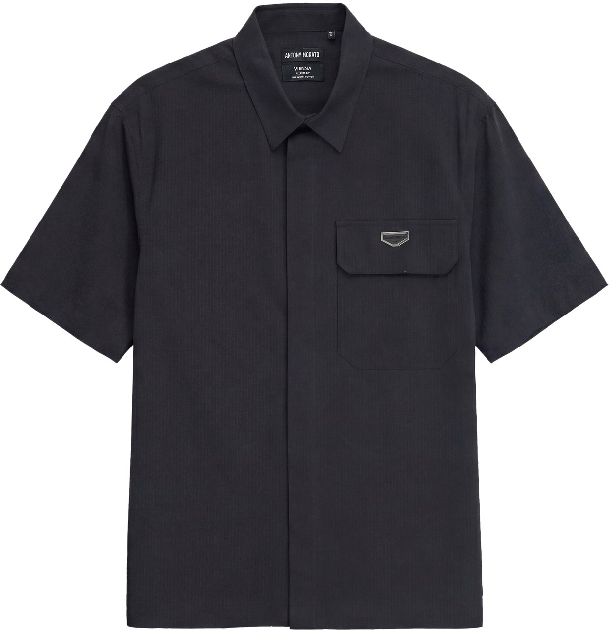 Antony Morato SHIRT RELAXED FIT IN SEERSUCKER FABRIC  WITH METL PLATE ON POCKET Zwart